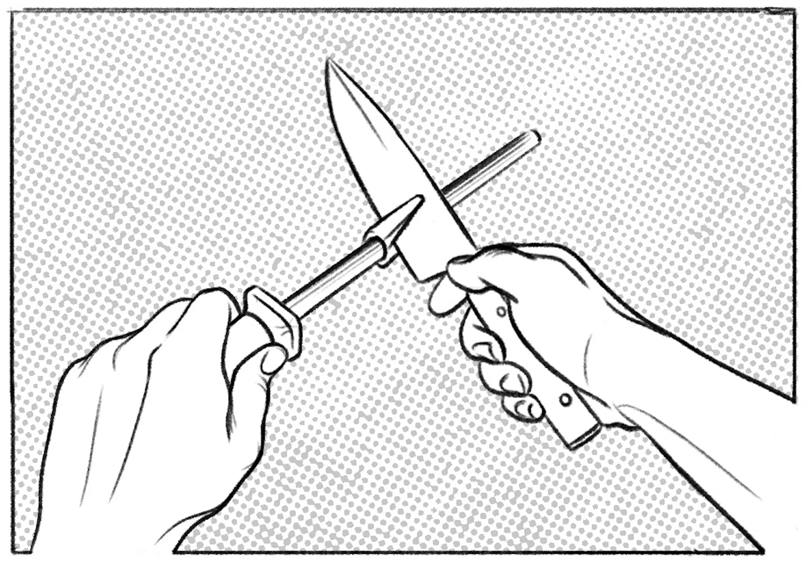 Knife sharpening with the angle guide for left-handed users