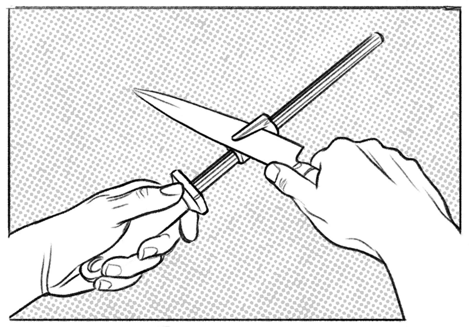 Knife sharpening with the angle guide for right-handed users